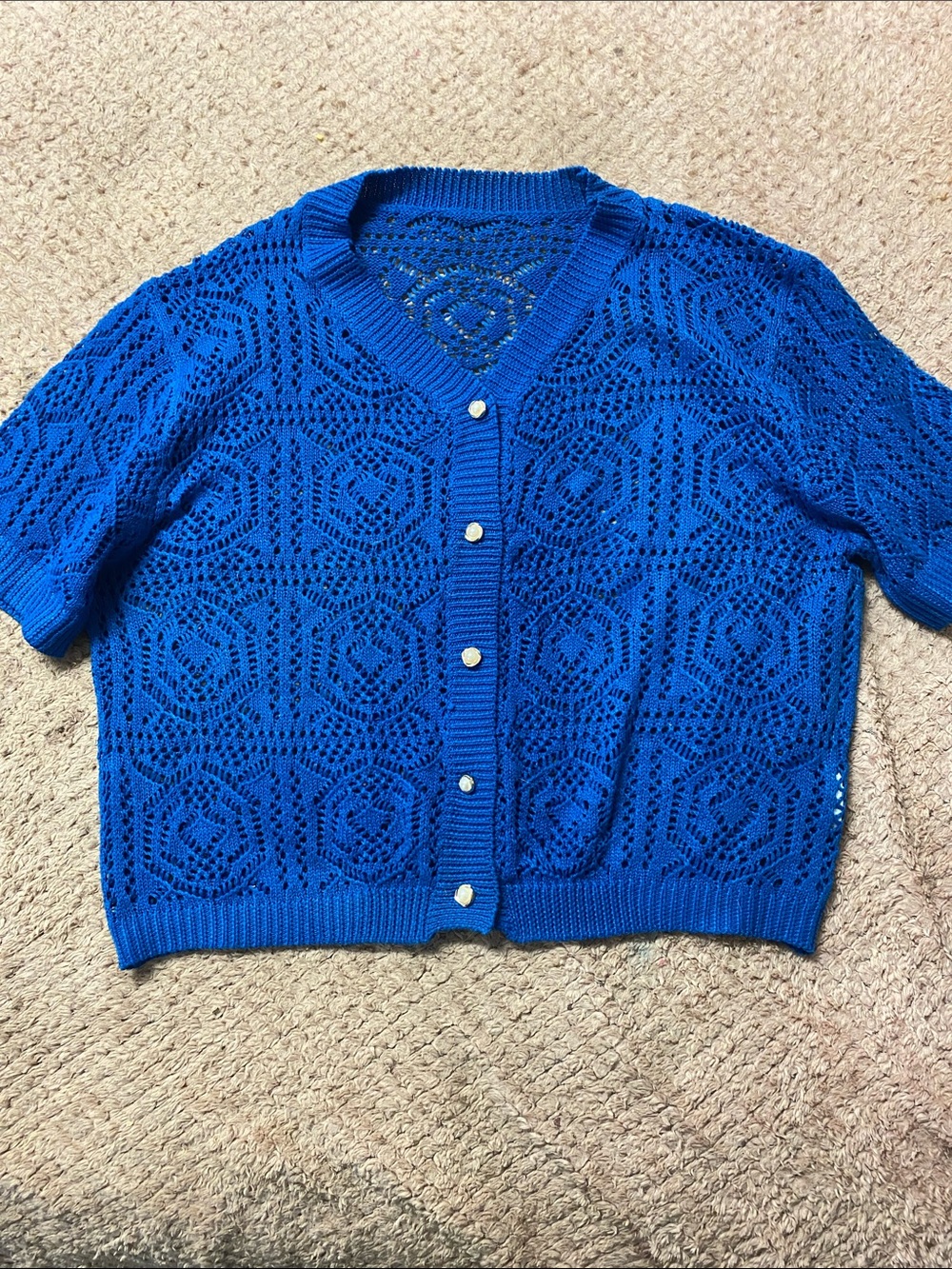 Blue Openwork Knit Cardigan Like New